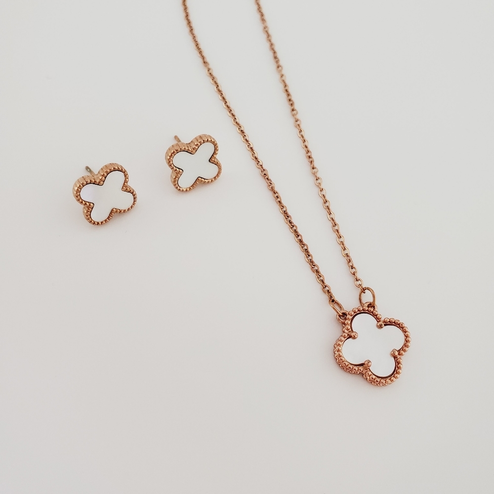 Gold Filled Four Leaf Clover Necklace and Earrings Set